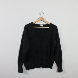 Aritzia Wilfred Free Women's 2XS Black Hush Knit V-Neck Chenille Sweater 268